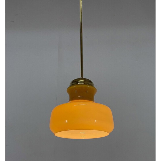 Image 1 of Vintage brass and glass pendant lamp, Czechoslovakia 1970