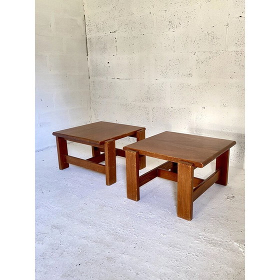 Image 1 of Pair of vintage side tables in solid pine by Charlotte Perriand, 1970s