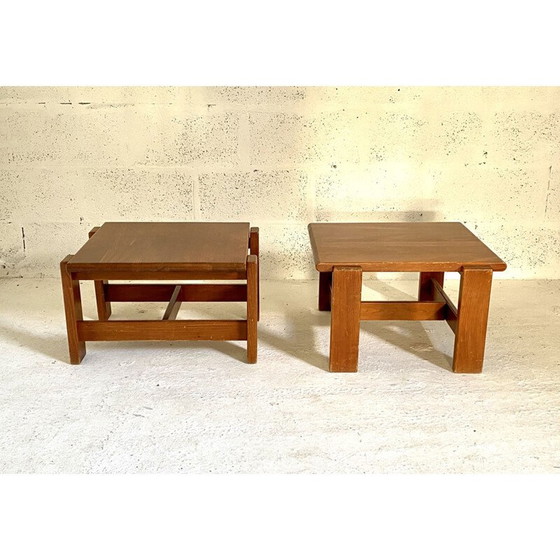 Image 1 of Pair of vintage side tables in solid pine by Charlotte Perriand, 1970s