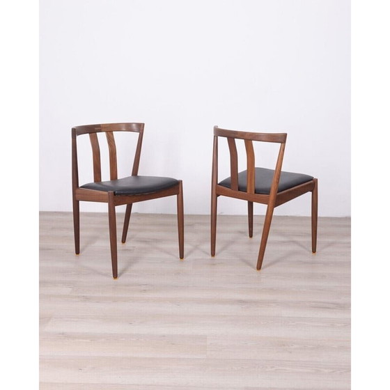 Image 1 of Pair of vintage teak and black leather chairs, Denmark 1960s