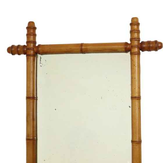 Image 1 of Antique Wooden Faux Bamboo Mirror