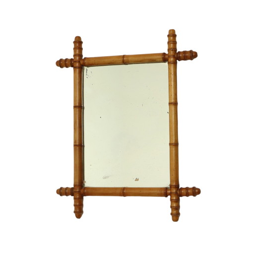 Miroir antique en bois et faux bambou