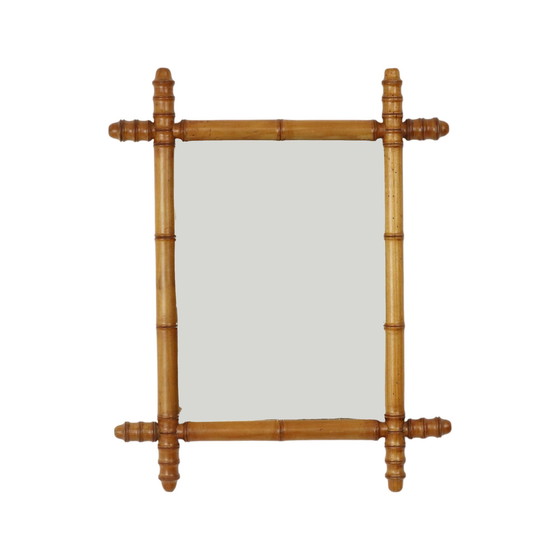 Image 1 of Antique Wooden Faux Bamboo Mirror