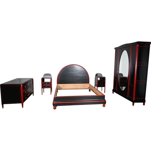 Juego de dormitorio vintage de 5 piezas de madera pintada