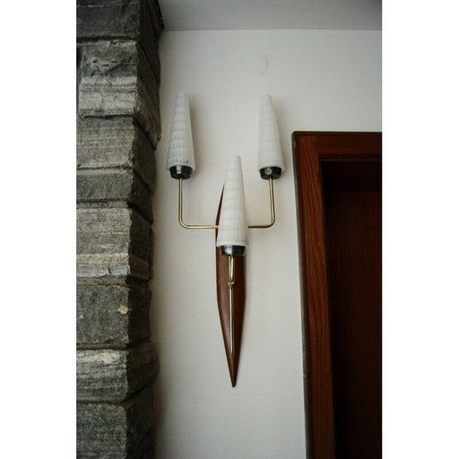 Vintage teak and brass wall lamp, 1950