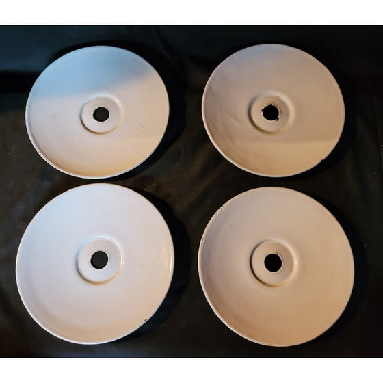 Image 1 of Set di 4 lampade a sospensione vintage industriali in lamiera smaltata verde e bianca, 1930