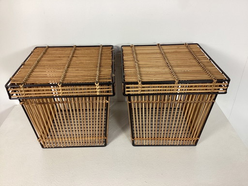 2x Corbeilles en rotin Vintage 1960s Corbeilles