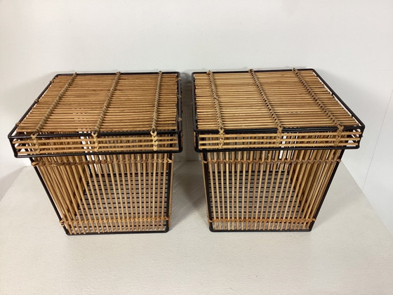 Image 1 of 2x Vintage 1960s Rattan Baskets Baskets