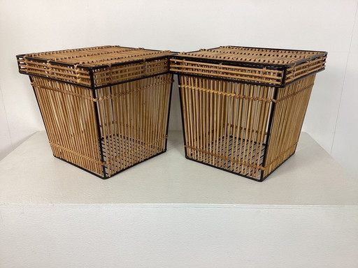 2x Corbeilles en rotin Vintage 1960s Corbeilles