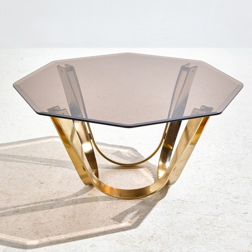 Vintage brass and glass coffee table by Roger Sprunger for Dunbar, 1970