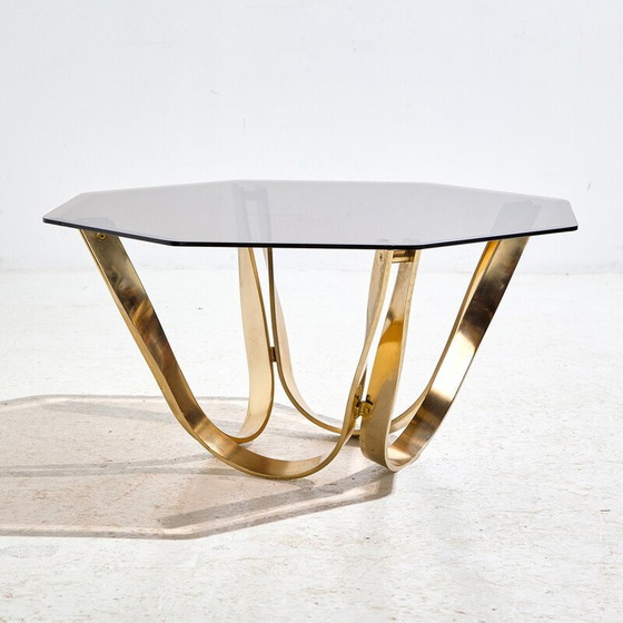 Image 1 of Vintage brass and glass coffee table by Roger Sprunger for Dunbar, 1970