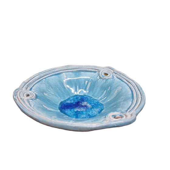 Image 1 of Blue Glazed Ceramic Fruit Bowl, 21E Century