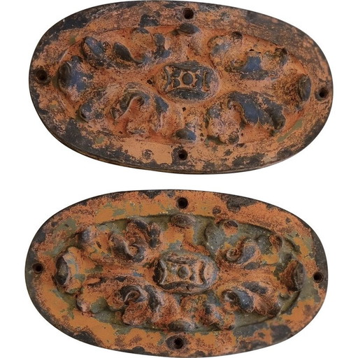 Pair of vintage cast iron gate rosettes