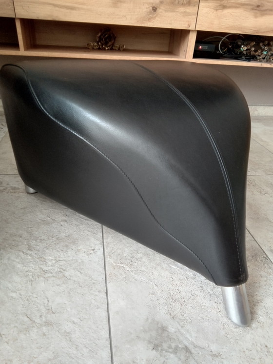 Image 1 of Leolux Excalibur en cuir bicolore avec pouf et coussin