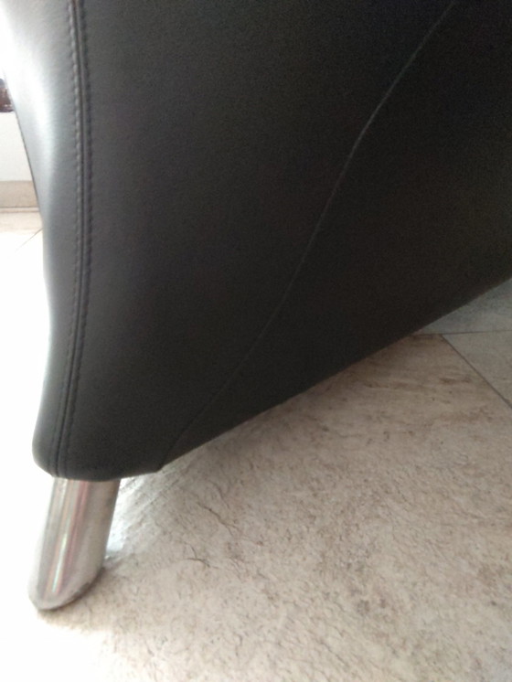 Image 1 of Leolux Excalibur en cuir bicolore avec pouf et coussin