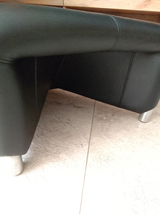 Image 1 of Leolux Excalibur en cuir bicolore avec pouf et coussin