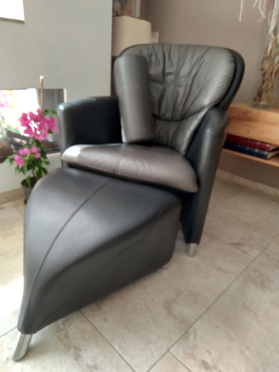 Image 1 of Leolux Excalibur twotone leather with footstool and cushion