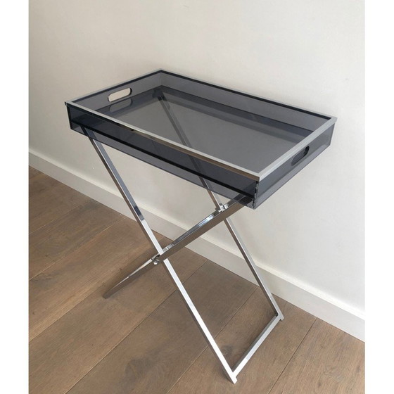 Image 1 of Pair of vintage plexiglass and chrome side tables, 1970s