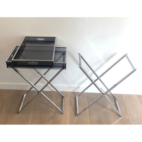 Image 1 of Pair of vintage plexiglass and chrome side tables, 1970s