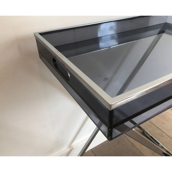 Image 1 of Pair of vintage plexiglass and chrome side tables, 1970s