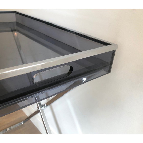 Image 1 of Pair of vintage plexiglass and chrome side tables, 1970s