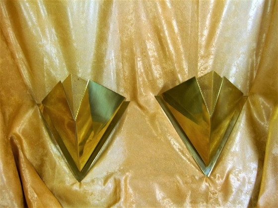 Image 1 of Applique (2), Applique da parete, Mid-Century Modern, Art Déco, Ottone, Iper Vintage, Molto Raro
