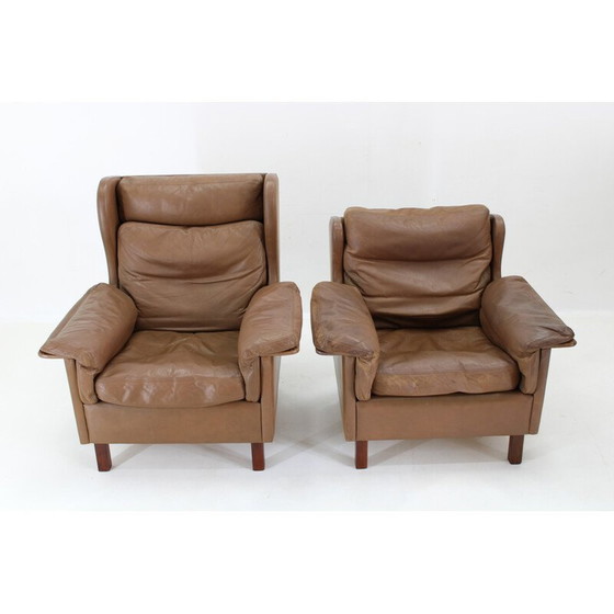 Image 1 of Pair of vintage brown leather armchairs, Denmark 1970s