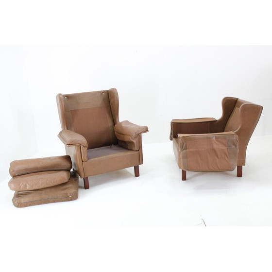 Image 1 of Pair of vintage brown leather armchairs, Denmark 1970s