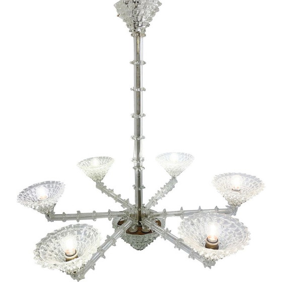 Image 1 of Vintage Murano glass chandelier by Ercole Barovier, Italy 1930s