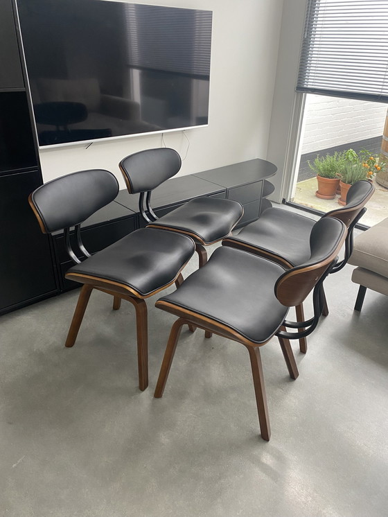 Image 1 of 4X Design Chairs Of Wood With Faux Leather