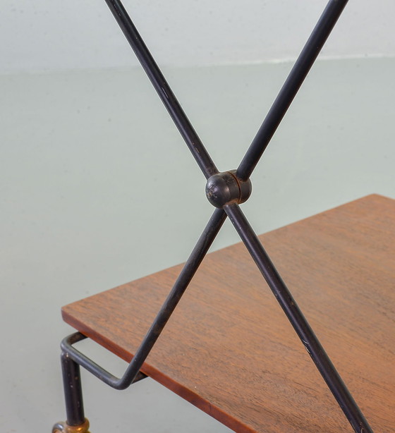 Image 1 of Scandinavian Minimalistic Foldable and Mobile Teak Tea Trolley on Black Steel Frame. Denmark, 1950s