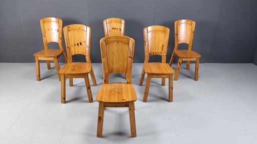 Vintage pine wood dining chairs - 1970s