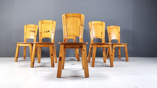 Vintage pine wood dining chairs - 1970s