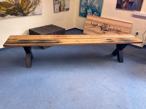 Image 1 of Set of 2 Benches in an industrial look with antique wagon planks