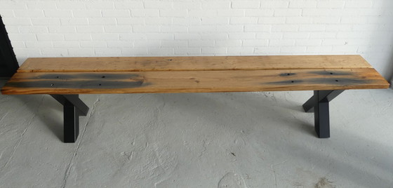 Image 1 of Set of 2 Benches in an industrial look with antique wagon planks