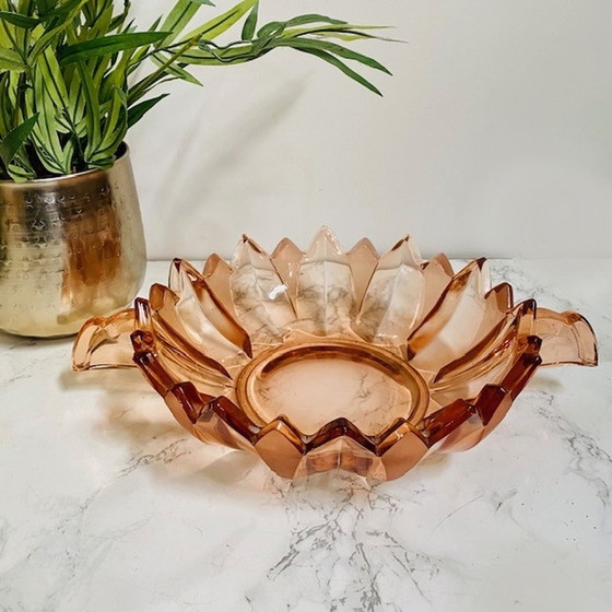 Image 1 of Salmon pink glass Art Deco bowl