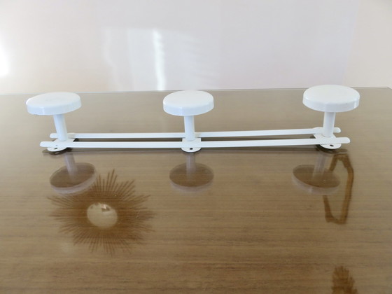 Image 1 of White Lacquered Metal 3-Plate Wall-Mounted Coat Rack, 1980