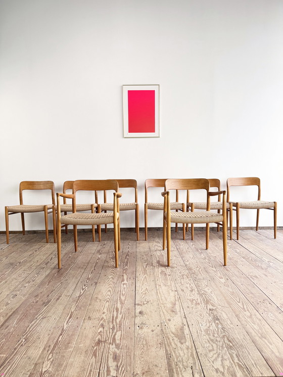 Image 1 of Mid-Century Danish Model 56 and 75 Chairs in Oak by Niels O. Møller for JL Møllers Furniture Factory, 1950s, Set of 8