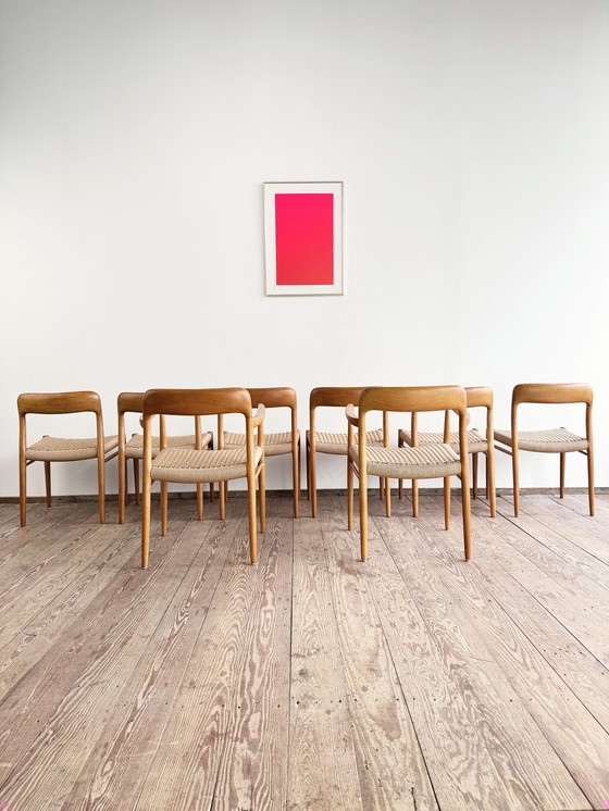 Image 1 of Mid-Century Danish Model 56 and 75 Chairs in Oak by Niels O. Møller for JL Møllers Furniture Factory, 1950s, Set of 8