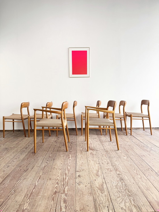 Image 1 of Mid-Century Danish Model 56 and 75 Chairs in Oak by Niels O. Møller for JL Møllers Furniture Factory, 1950s, Set of 8