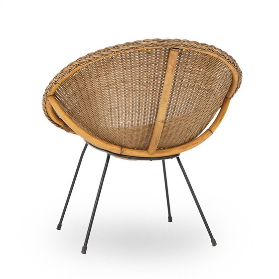 Image 1 of Vintage armchair in woven rattan and metal, Italy 1950