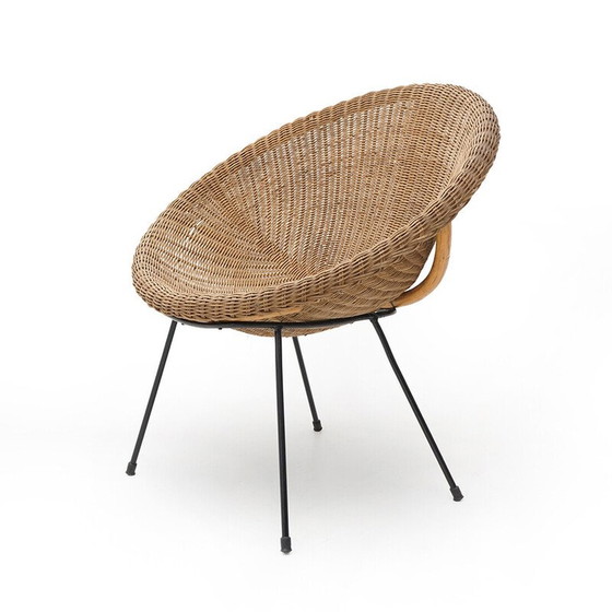 Image 1 of Vintage armchair in woven rattan and metal, Italy 1950