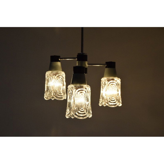 Image 1 of Lampadario vintage in metallo cromato e vetro laccato di Drukov, Cecoslovacchia, 1960