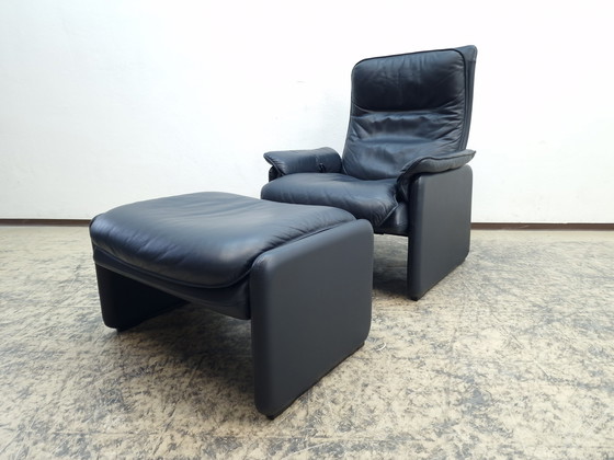 Image 1 of De Sede armchair with stool Designer leather armchair Chair Stool