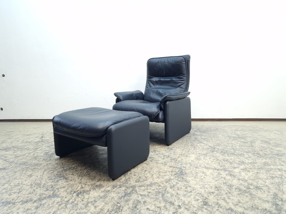 Image 1 of De Sede armchair with stool Designer leather armchair Chair Stool