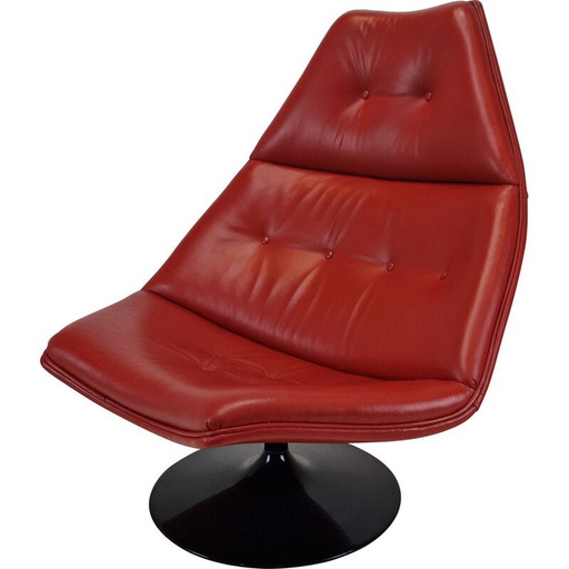 Vintage F510 armchair in wood and leather by Geoffrey Harcourt for Artifort, 1970