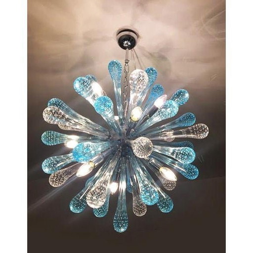 Contemporary Sea-Blue Murano Glass “Drops” Sputnik Chandelier