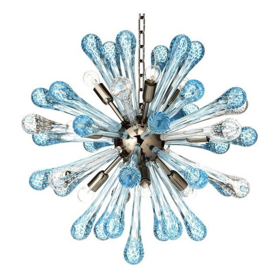 Image 1 of Contemporary Sea-Blue Murano Glass “Drops” Sputnik Chandelier