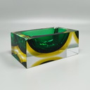 1960s Gorgeous Green and Yellow Rectangular Ashtray or Catchall By Flavio Poli for Seguso. Made in Italy