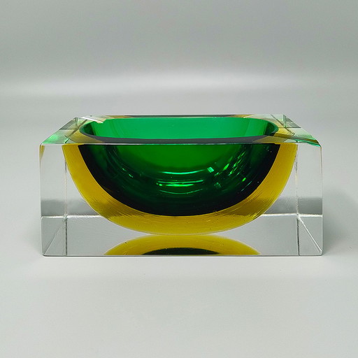 1960s Gorgeous Green and Yellow Rectangular Ashtray or Catchall By Flavio Poli for Seguso. Made in Italy